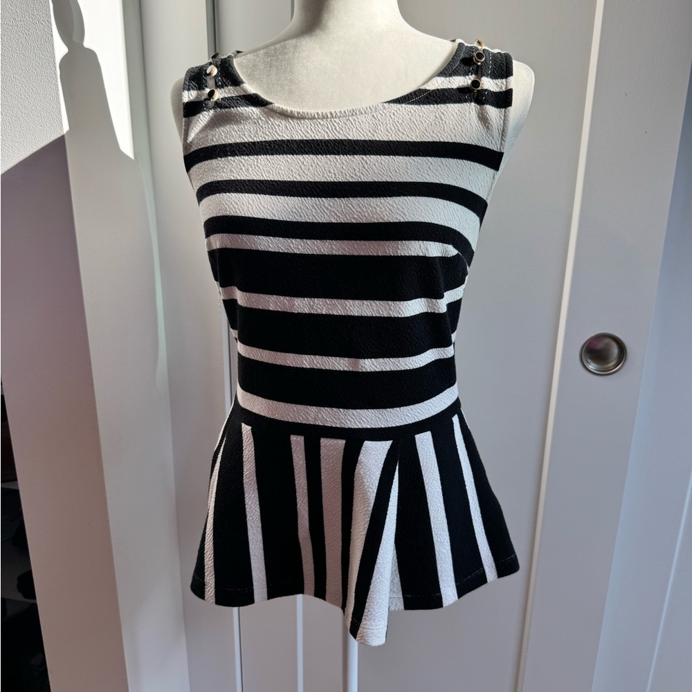 Anthropologie Postmark Antonia UK - Black and White Striped Peplum Top